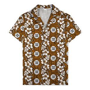 black & white hibiscus monstera custom logo hawaiian shirt for men