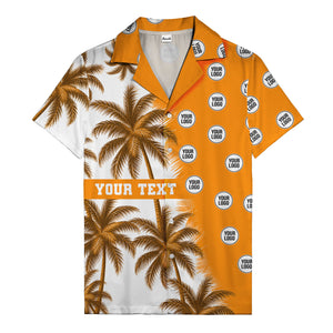 black & white palm tree repeat & custom logo hawaiian shirt for men