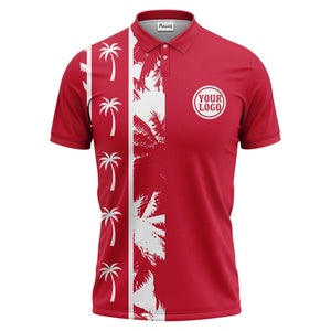 black white palm tree silhouette vertical stripe polo shirt for men