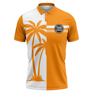 black white palm trees & stripes modern hawaiian polo shirt