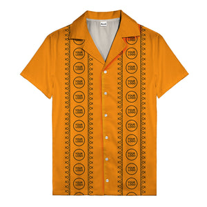 circular logo & fish symbols black hawaiian shirt for men