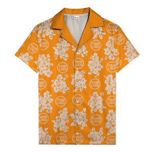 cream floral bouquets & gold circular logos watercolor hawaiian shirt
