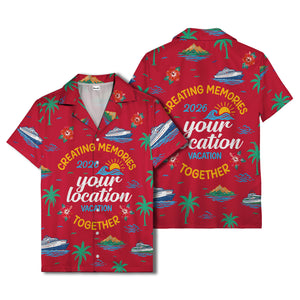 cruise ship & palm fronds watercolor vacation memories hawaiian shirt