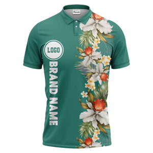 custom color tropical floral polo shirt | orchid & plumeria exotic all-over print