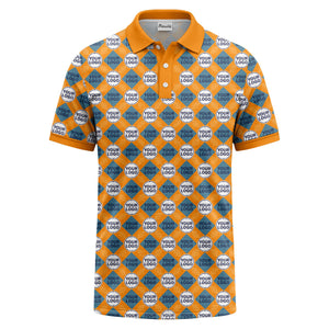 custom diamond grid circular logos polo shirt for men