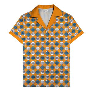 custom logo diamond grid pattern hawaiian shirt for men