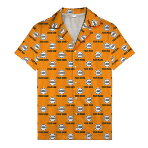 custom logo & name repeat pattern black hawaiian shirt for men