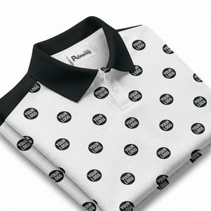 custom logo repeat diagonal stripe black & white polo shirt