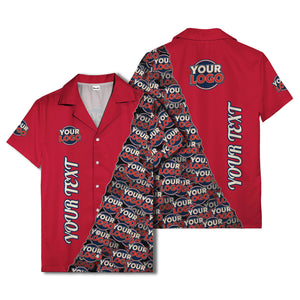custom logo & vertical text repeat pattern hawaiian shirt