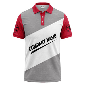 diagonal stripe monogram logo gray white black corporate polo shirt