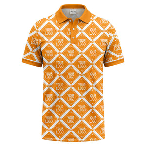 diamond grid logo repeat all over print polo shirt