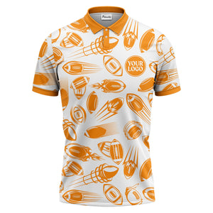 dynamic footballs & speed lines graphic black white sports polo shirt