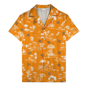 flamingo oasis black palm trees repeat pattern hawaiian shirt for men