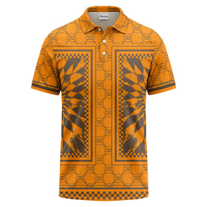 geometric palm leaves checkerboard border polo shirt