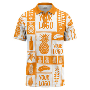 graphic pineapple & palm leaf repeat polo shirt for men