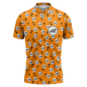 illustrated black tropical palm trees repeating polo shirt for summer beach days