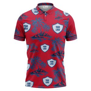 island oasis palm trees & shield logos navy blue tropical polo shirt