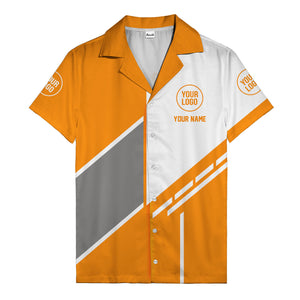monochrome diagonal stripes & custom logo modern hawaiian shirt