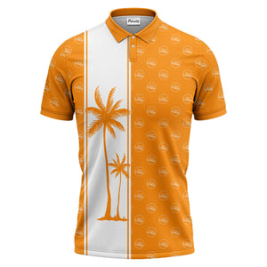 monochrome palm tree silhouette & logo repeat polo shirt