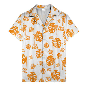 monstera leaves & custom logo repeat black white hawaiian shirt