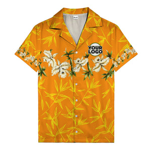 orchid & bamboo photoreal black hawaiian shirt