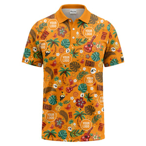 tiki masks palm trees ukuleles watercolor print polo shirt for men