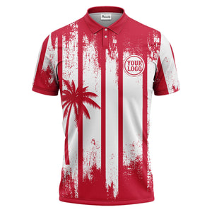 vertical striped palm trees grunge texture polo shirt for men