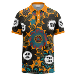 watercolor floral burst and olive leaves polo shirt for men