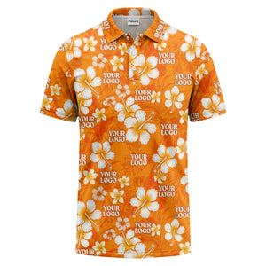 watercolor hibiscus & plumeria black aloha polo shirt for men