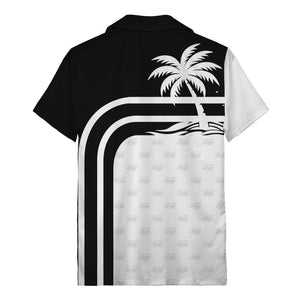 black and white palm trees curved stripes hawaiian shirt