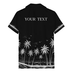 black and white palm trees & seagulls coastal scene hawaiian shirt
