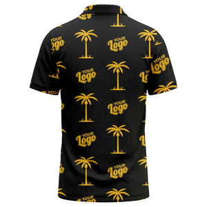 black gold palm trees & customizable logos graphic polo shirt