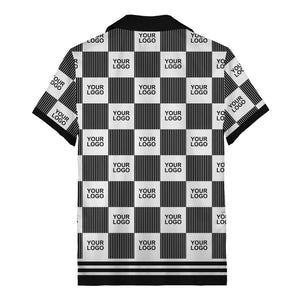 black white checkerboard barcode logo customizable hawaiian shirt