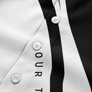 black white diagonal stripe hawaiian shirt with custom logo slot