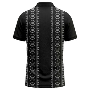 black white fish symbol repeat pattern golf polo shirt