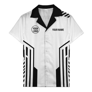 black white geometric stripe personalized logo circle hawaiian shirt
