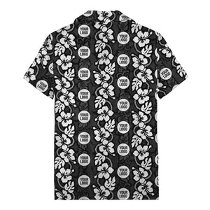 black & white hibiscus monstera custom logo hawaiian shirt for men