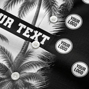 black & white palm tree repeat & custom logo hawaiian shirt for men