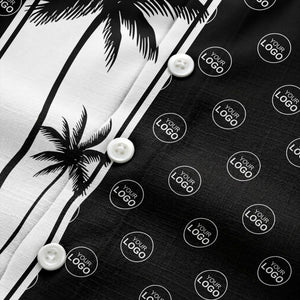 black white vertical palm trees & custom logo repeat hawaiian shirt