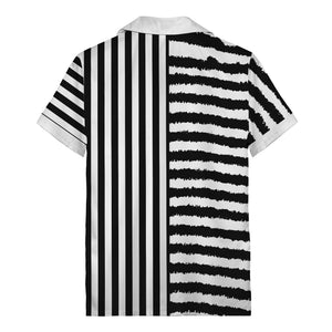 bold black-white stripe & circular logo hawaiian shirt