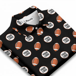 cartoon football logo circle repeat black sports polo shirt for men