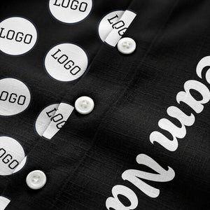 circle logo columns & team name text graphic black white hawaiian shirt