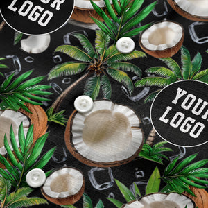 coconut palms & ice cubes on black beach photo hawaiian shirt for men