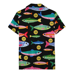 colorful cartoon fish & gold circle logo hawaiian shirt for men