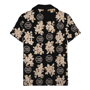 cream floral bouquets & gold circular logos watercolor hawaiian shirt