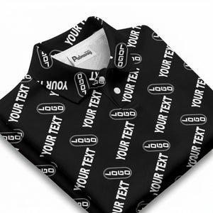custom logo & monogram text repeat pattern black polo shirt for men