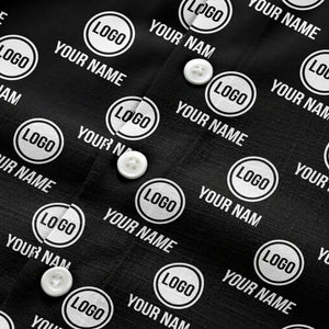 custom logo & name repeat pattern black hawaiian shirt for men