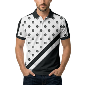 custom logo repeat diagonal stripe black & white polo shirt