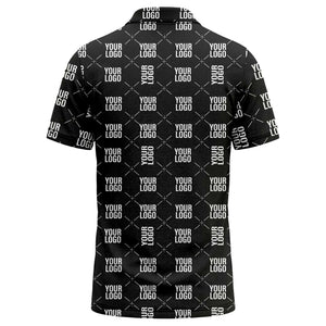 custom logo repeat diamond grid black white polo shirt