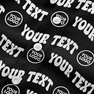 custom logo & repeat text black hawaiian shirt for men